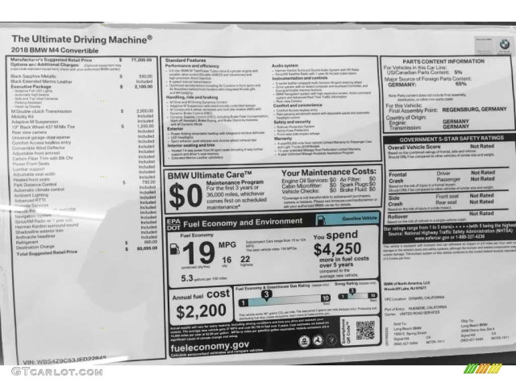2018 BMW M4 Convertible Window Sticker Photo #126330611
