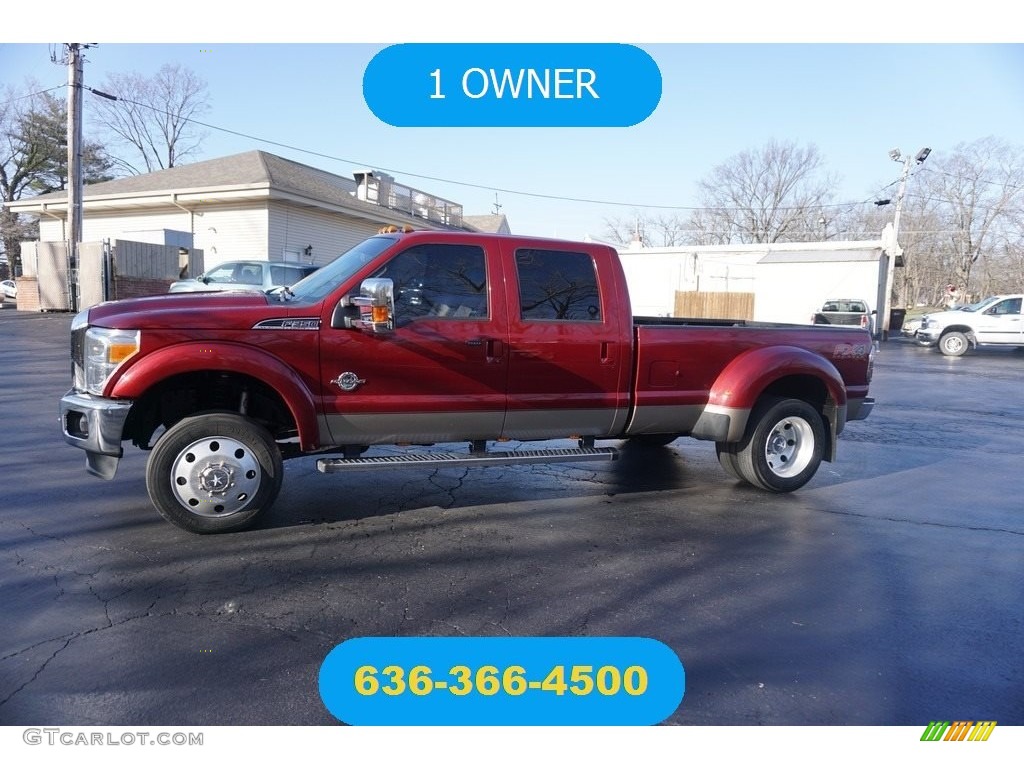 2014 F350 Super Duty Lariat Crew Cab 4x4 Dually - Ruby Red Metallic / Adobe photo #1