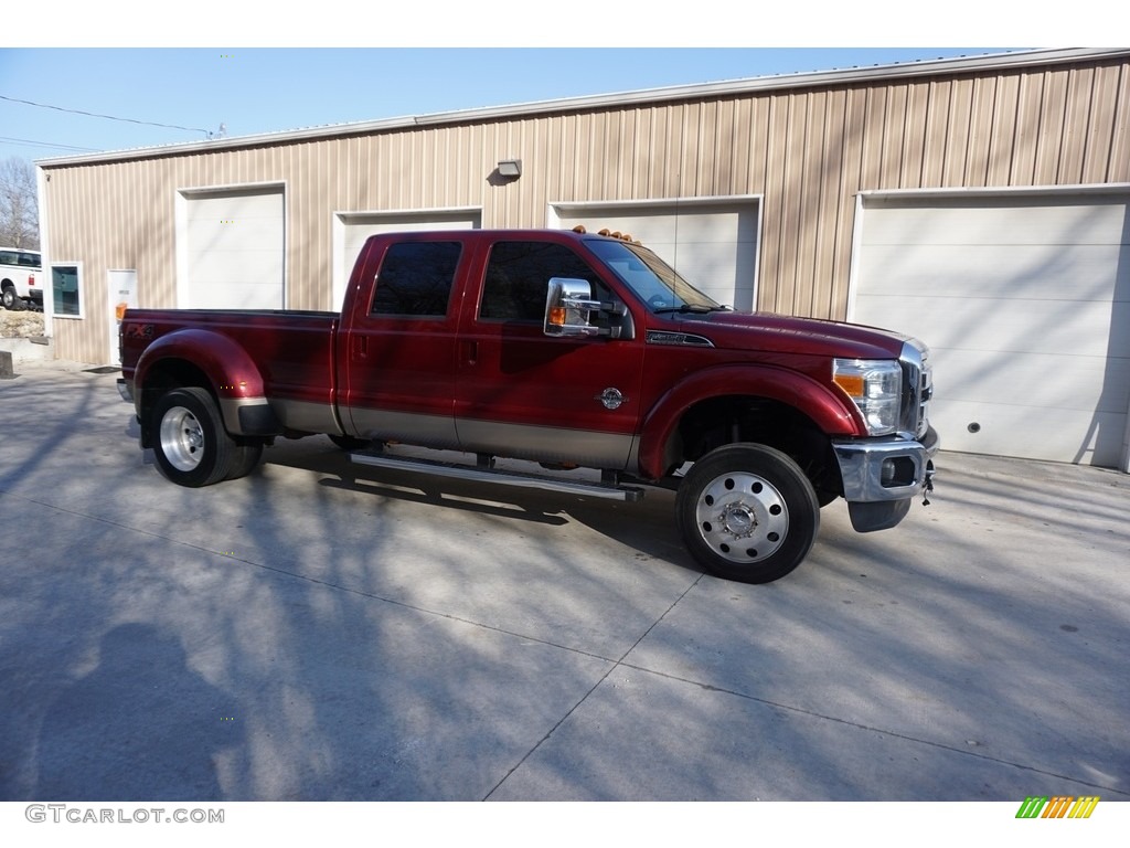 2014 F350 Super Duty Lariat Crew Cab 4x4 Dually - Ruby Red Metallic / Adobe photo #2