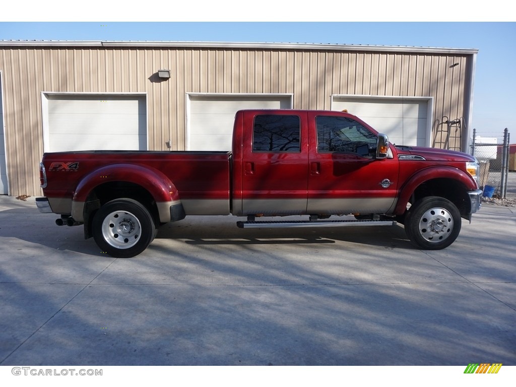 2014 F350 Super Duty Lariat Crew Cab 4x4 Dually - Ruby Red Metallic / Adobe photo #50