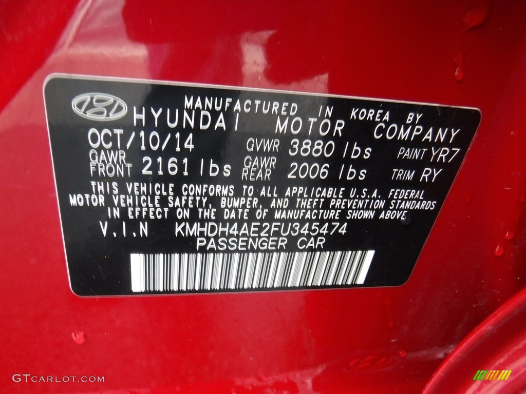 2015 Elantra SE Sedan - Venetian Red / Black photo #24