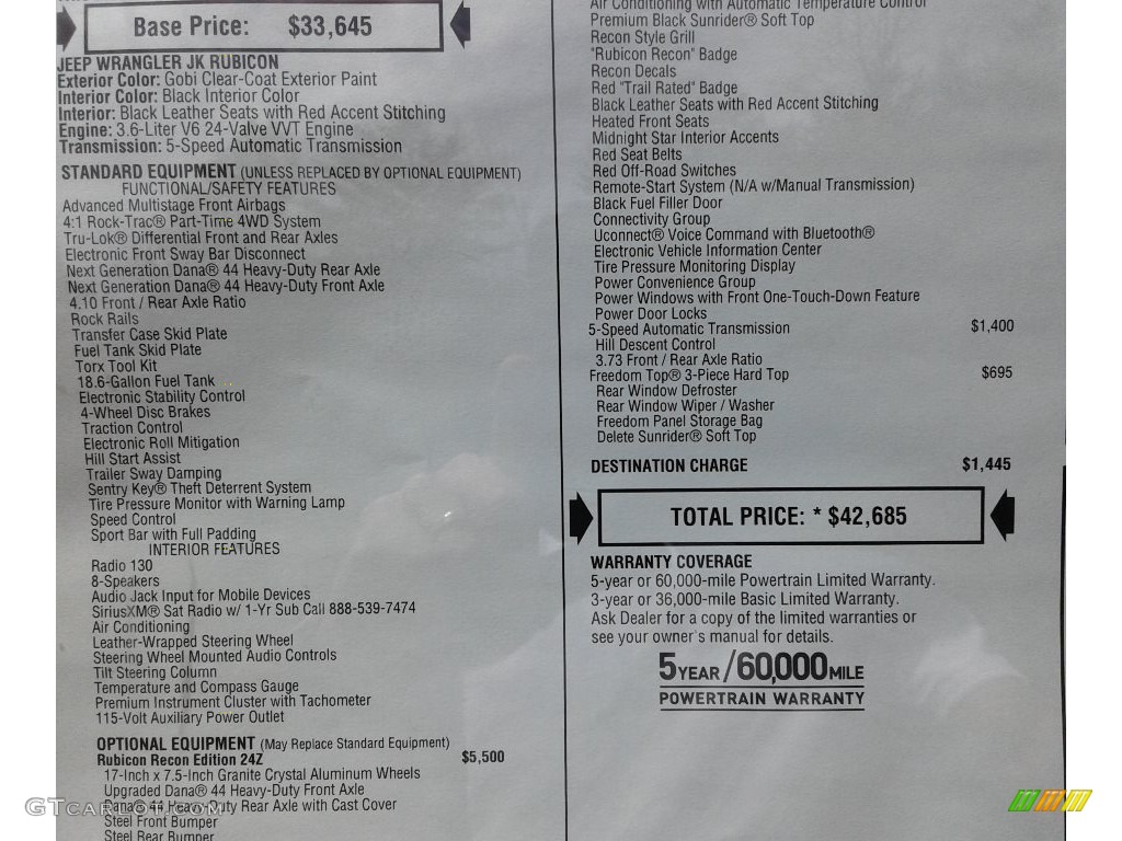 2018 Jeep Wrangler Rubicon 4x4 Window Sticker Photo #126373602