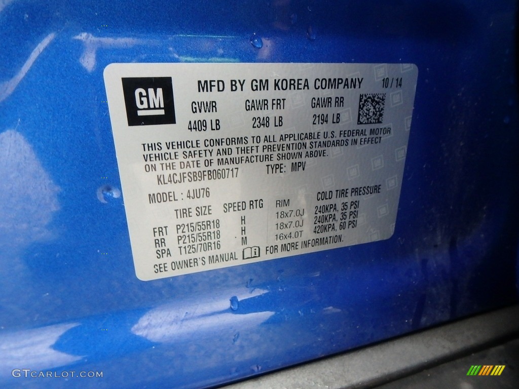 2015 Encore Convenience AWD - Brilliant Blue Metallic / Ebony photo #21