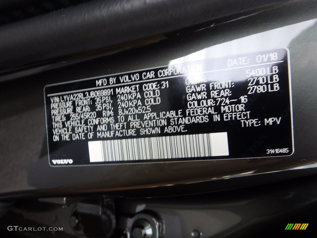 2018 XC60 T6 AWD Inscription - Pine Gray Metallic / Blonde photo #11