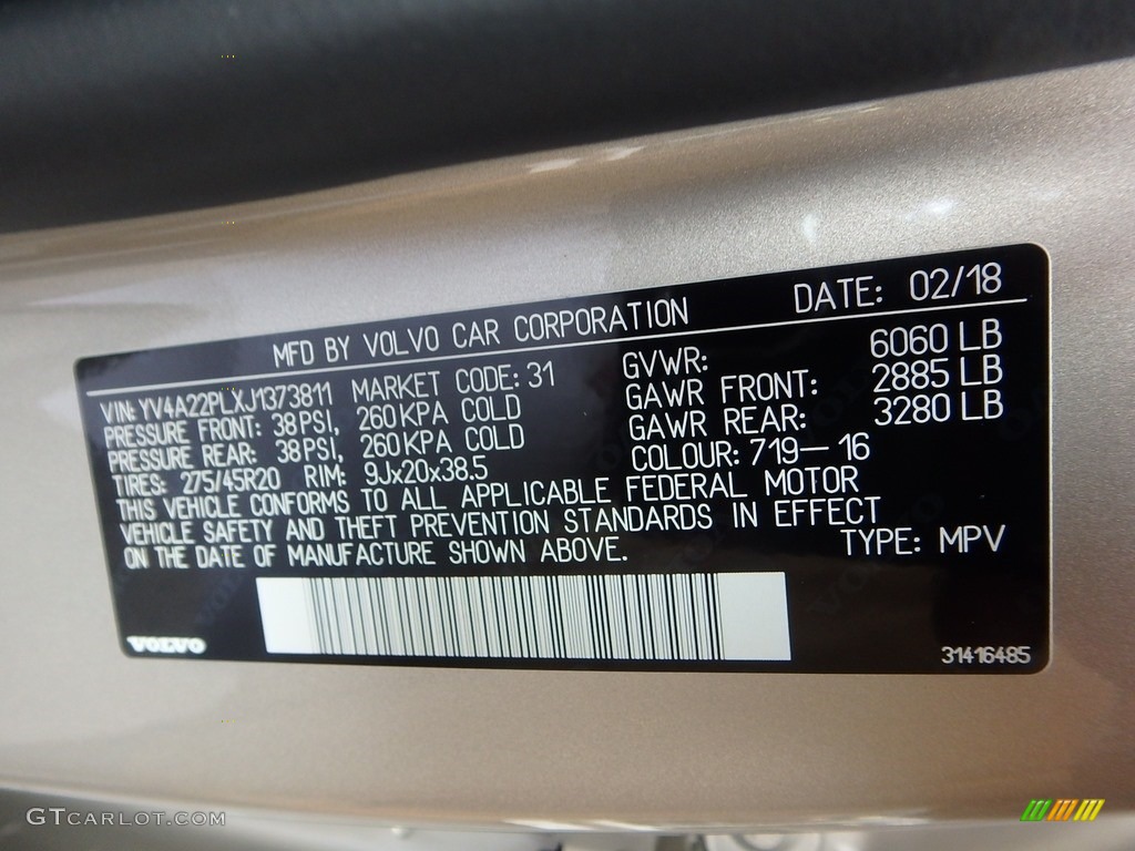 2018 XC90 T6 AWD Inscription - Luminous Sand Metallic / Blonde photo #12