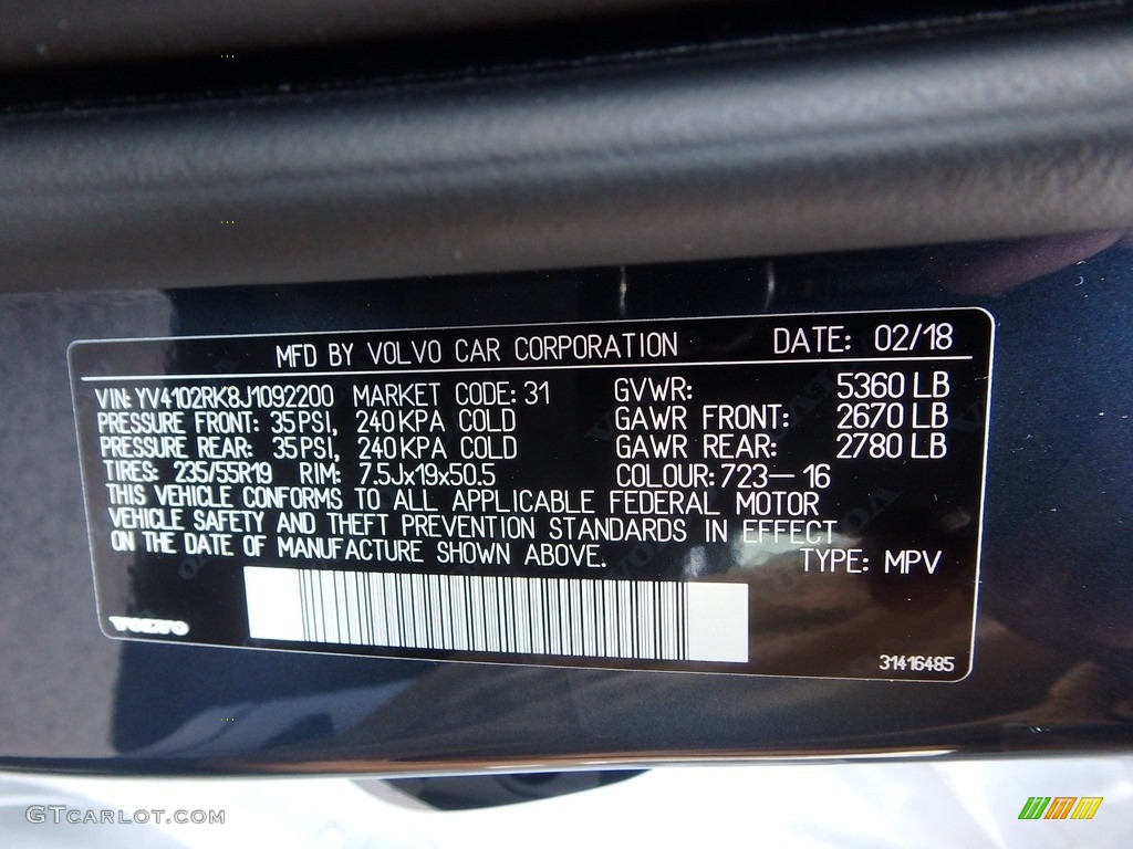 2018 XC60 T5 AWD Momentum - Denim Blue Metallic / Amber photo #11
