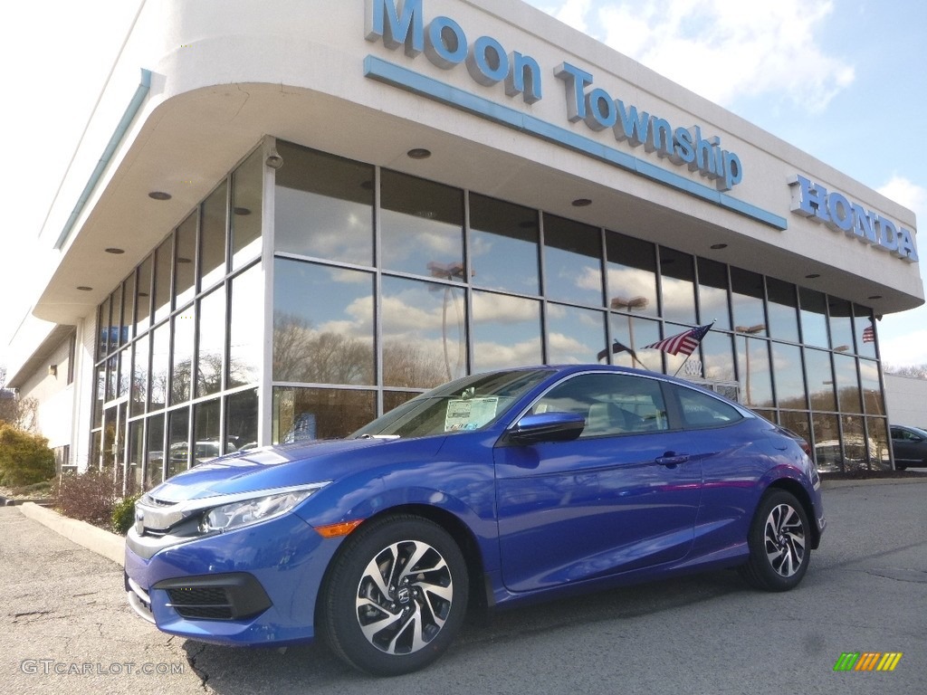 2018 Civic LX-P Coupe - Aegean Blue Metallic / Black/Ivory photo #1