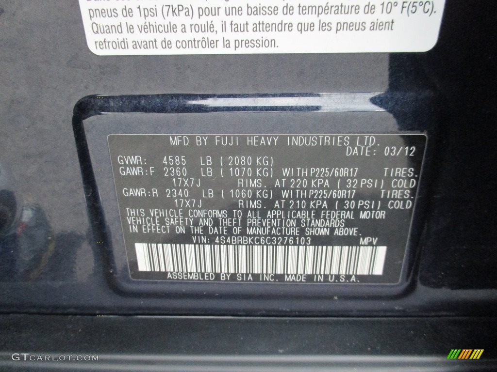 2012 Outback 2.5i Limited - Deep Indigo Pearl / Warm Ivory photo #30