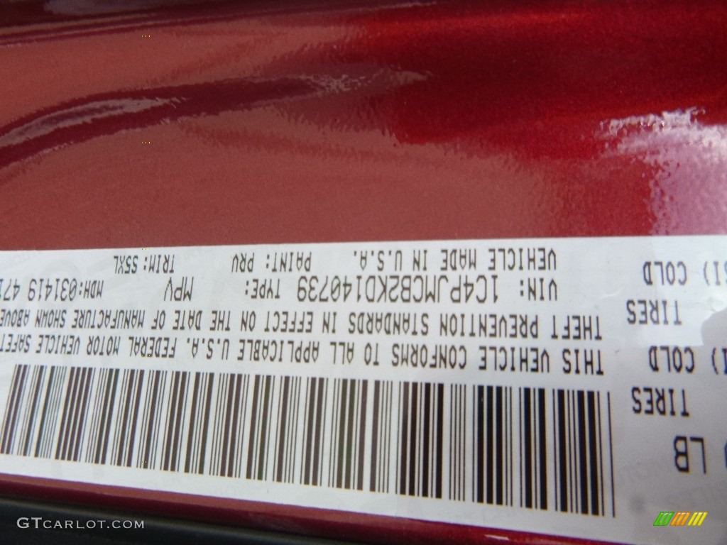 2019 Cherokee Color Code PRV for Velvet Red Pearl Photo #126453457