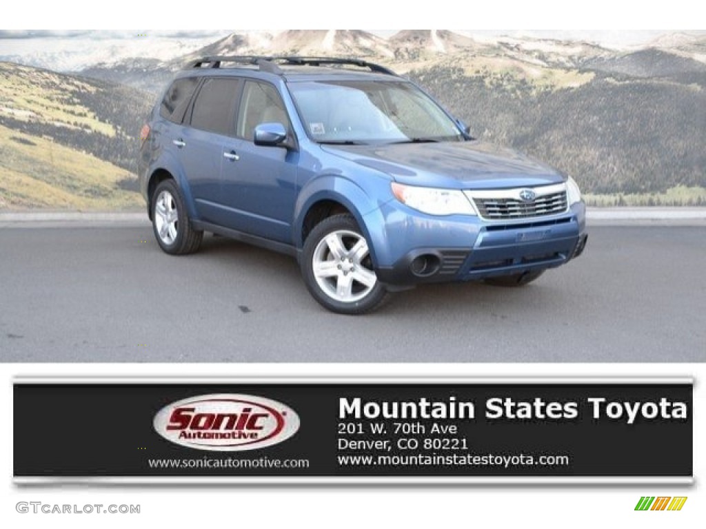 2009 Forester 2.5 X Premium - Newport Blue Pearl / Platinum photo #1