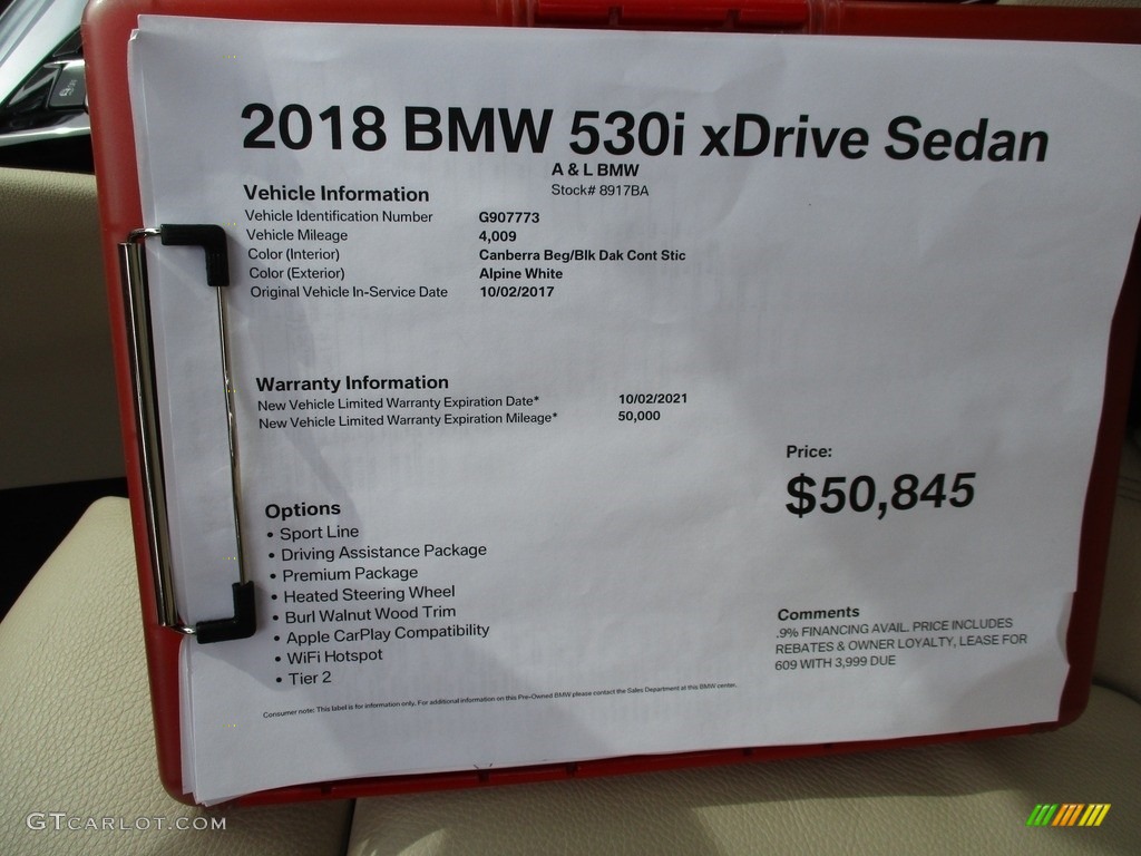 2018 5 Series 530i xDrive Sedan - Alpine White / Canberra Beige/Black photo #12