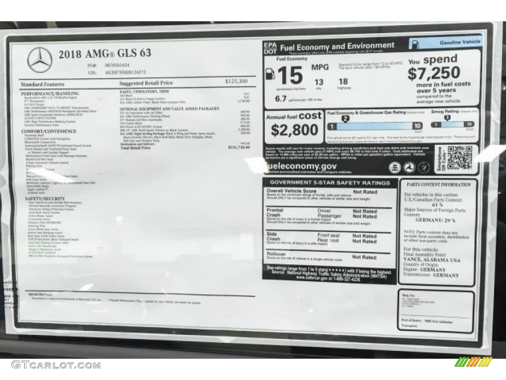 2018 Mercedes-Benz GLS 63 AMG 4Matic Window Sticker Photo #126474398