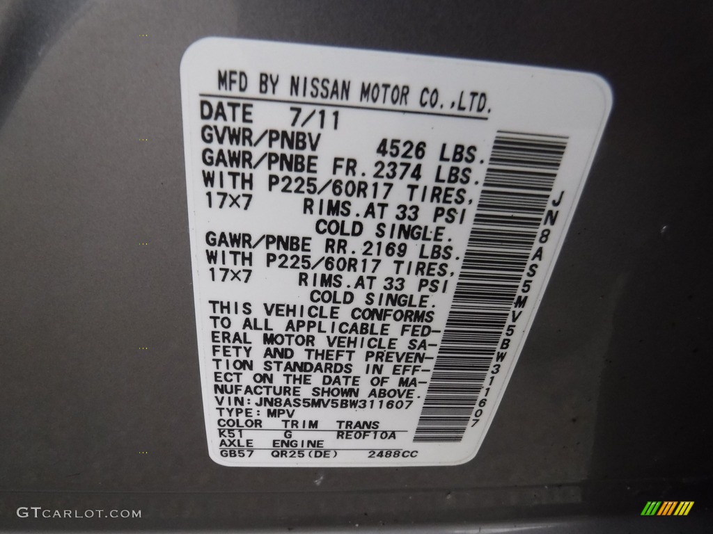 2011 Rogue SV AWD - Platinum Graphite / Black photo #34