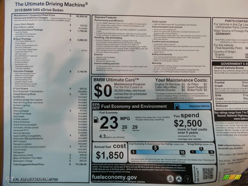 2018 5 Series 540i xDrive Sedan - Carbon Black Metallic / Black photo #8