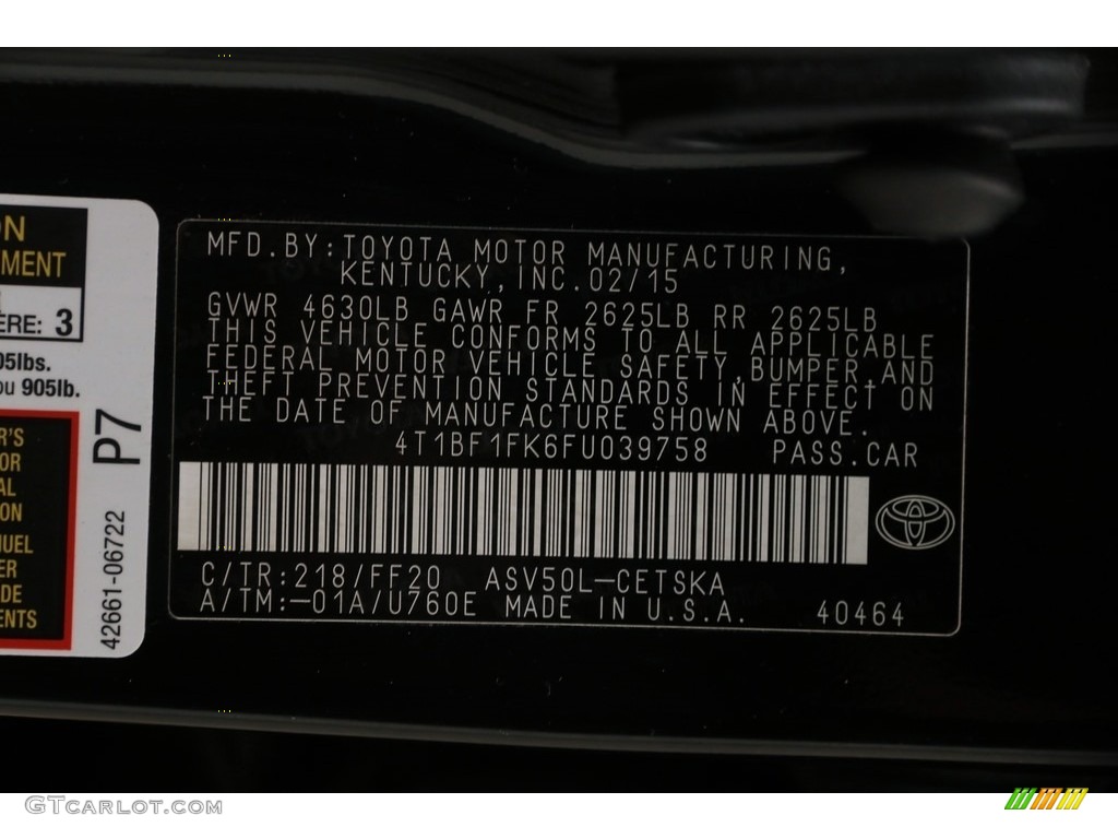 2015 Camry SE - Attitude Black Metallic / Black photo #20