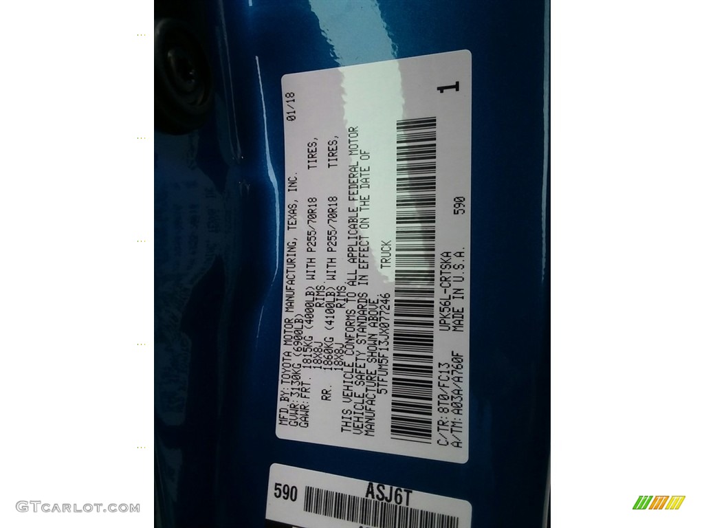 2018 Tundra Color Code 8T0 for Blazing Blue Pearl Photo #126492206