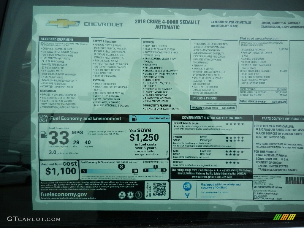 2018 Cruze LT - Silver Ice Metallic / Jet Black photo #6