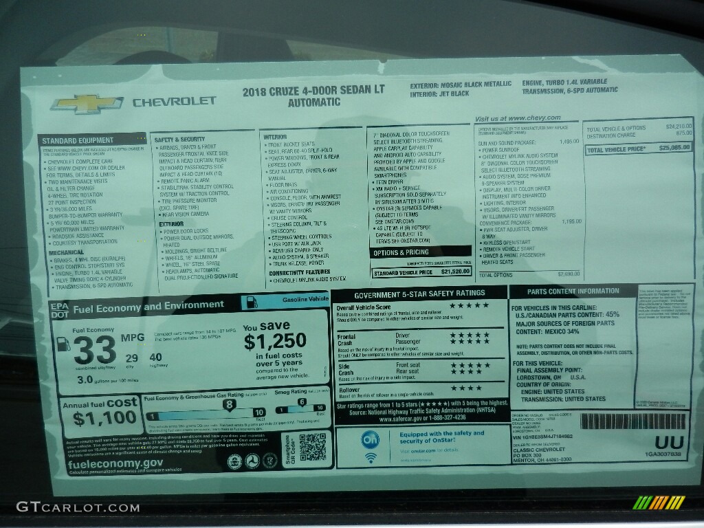 2018 Cruze LT - Mosaic Black Metallic / Jet Black photo #6