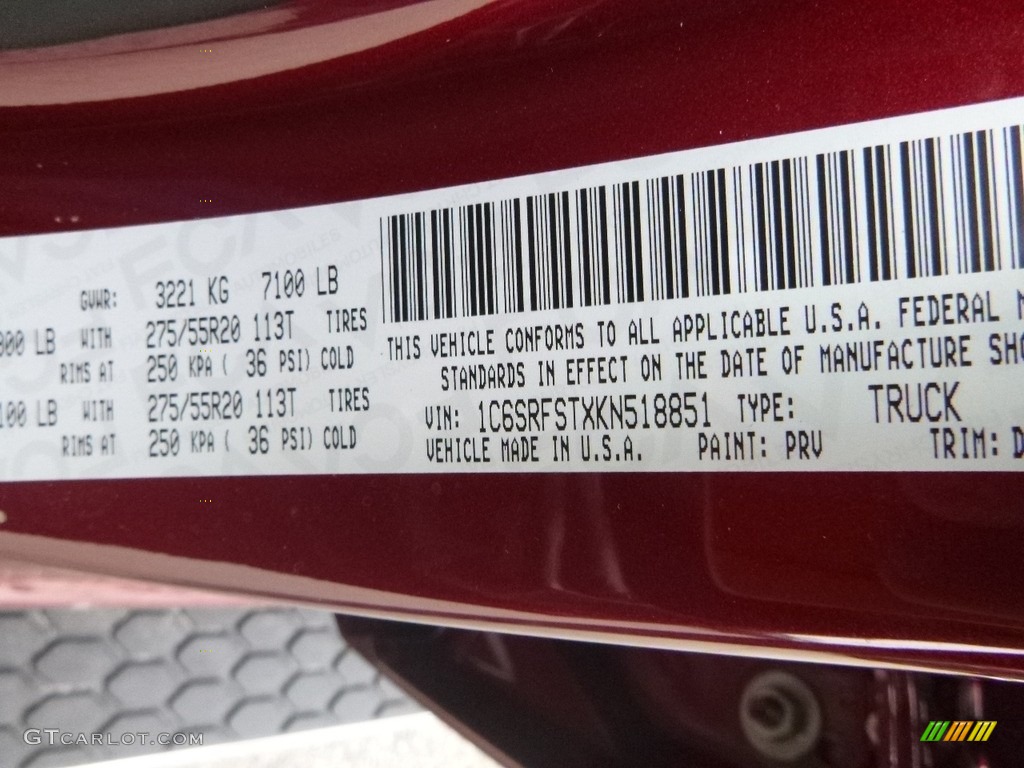 2019 1500 Color Code PRV for Delmonico Red Pearl Photo #126525683