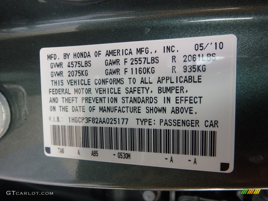 2010 Accord EX-L V6 Sedan - Mystic Green Metallic / Black photo #24