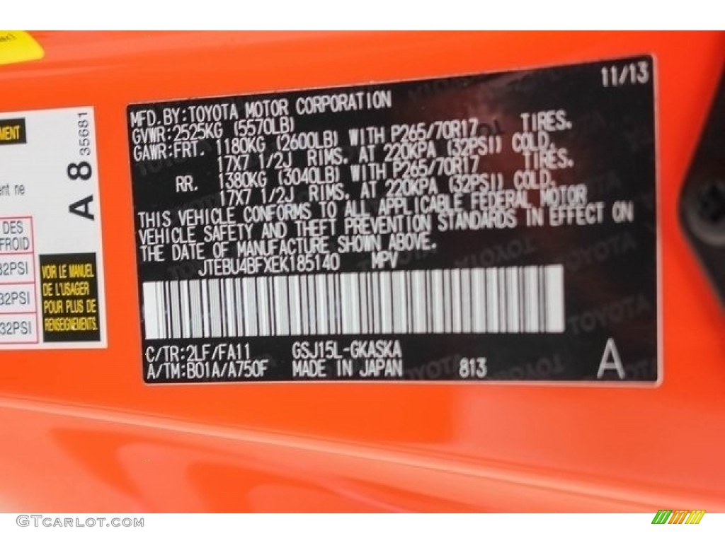 2014 FJ Cruiser 4WD - Magma Orange / Dark Charcoal photo #42