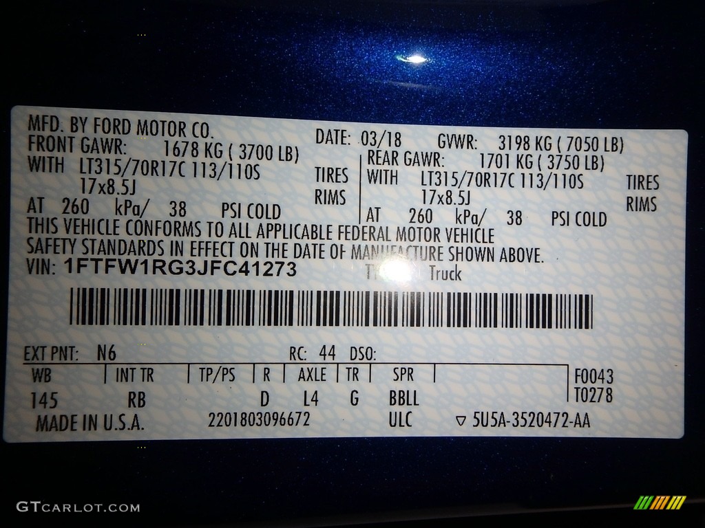 2018 F150 Color Code N6 for Lightning Blue Photo #126545833