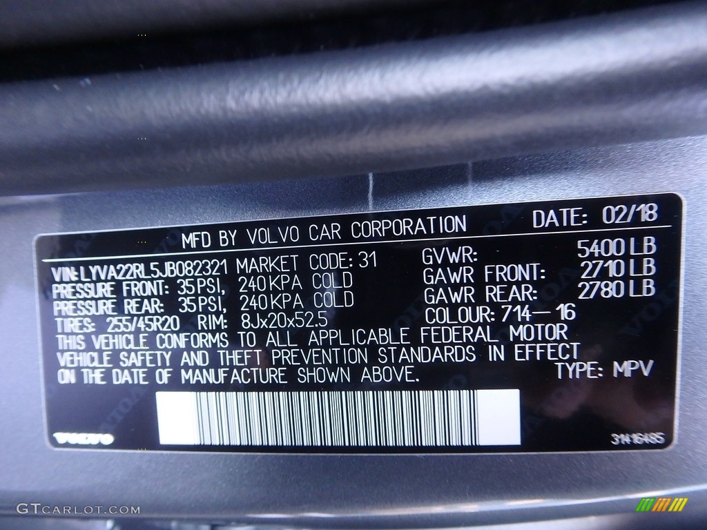 2018 Volvo XC60 T6 AWD Inscription Info Tag Photos