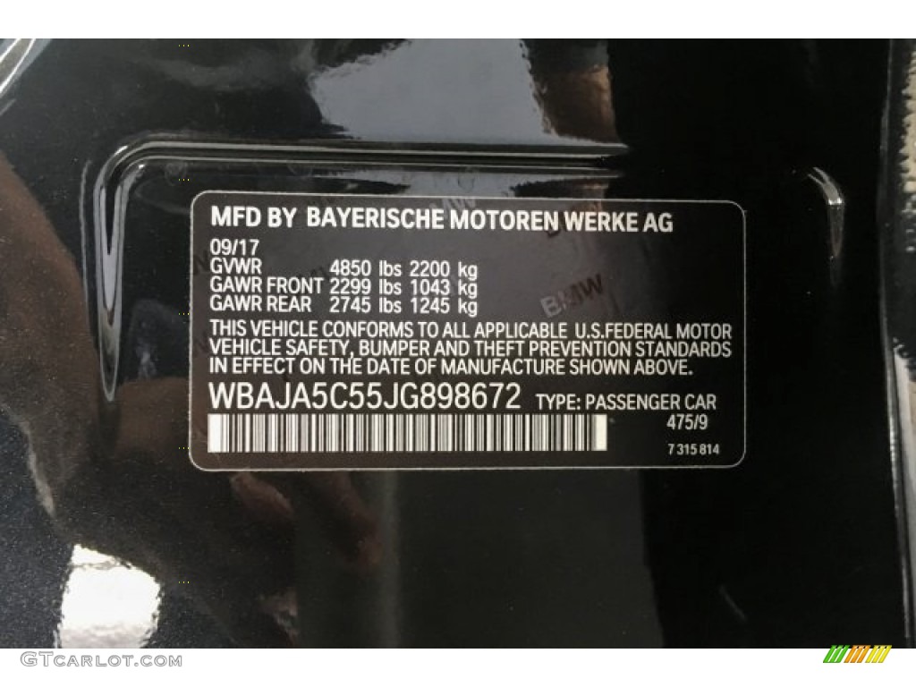 2018 5 Series 530i Sedan - Black Sapphire Metallic / Black photo #22