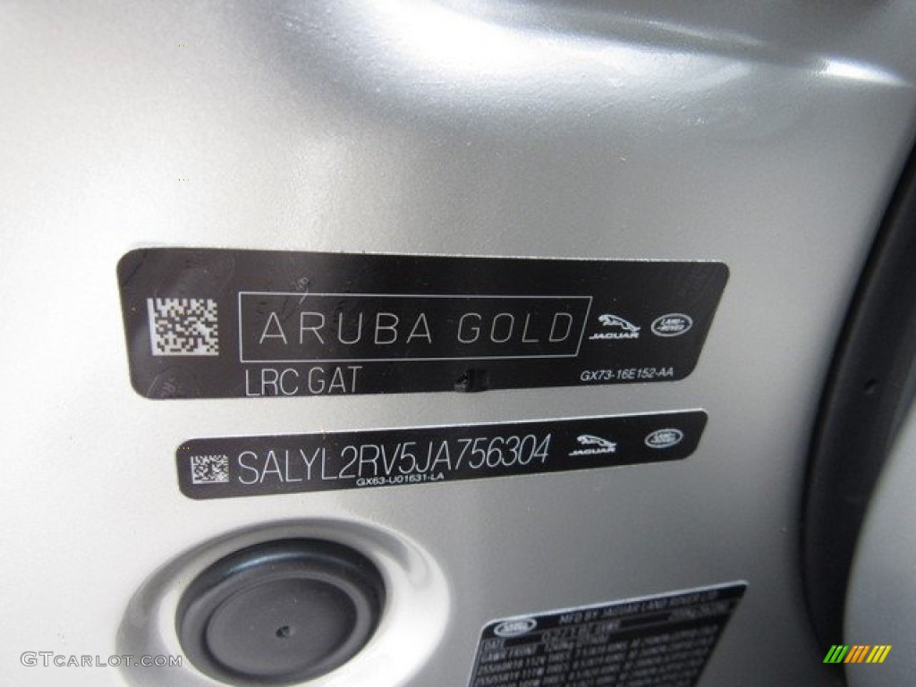 2018 Range Rover Velar Color Code GAT for Aruba Gold Photo #126576725