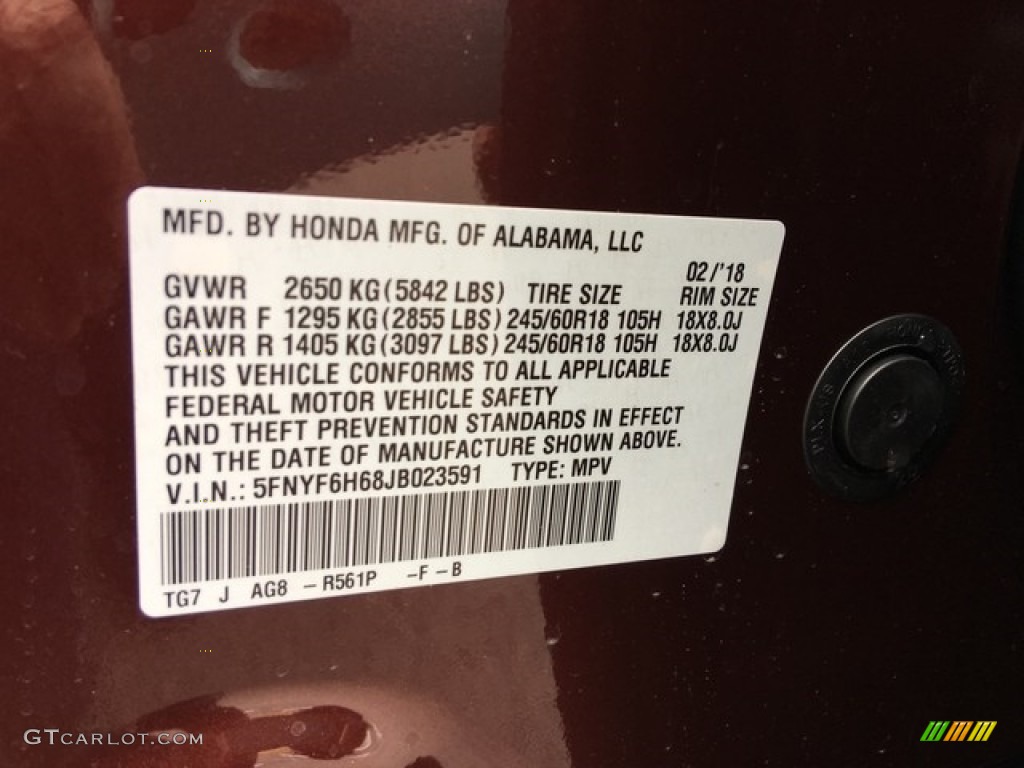 2018 Pilot Color Code R561P for Deep Scarlet Pearl Photo #126620790