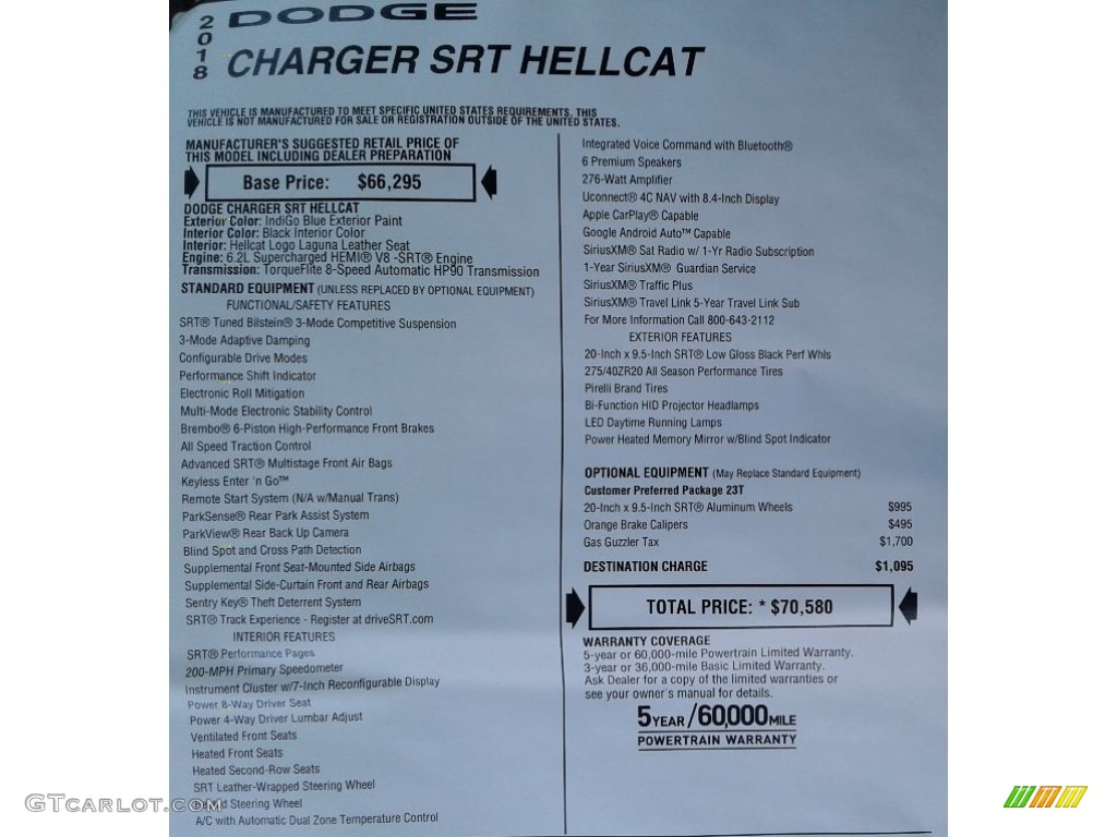 2018 Dodge Charger SRT Hellcat Window Sticker Photo #126623517