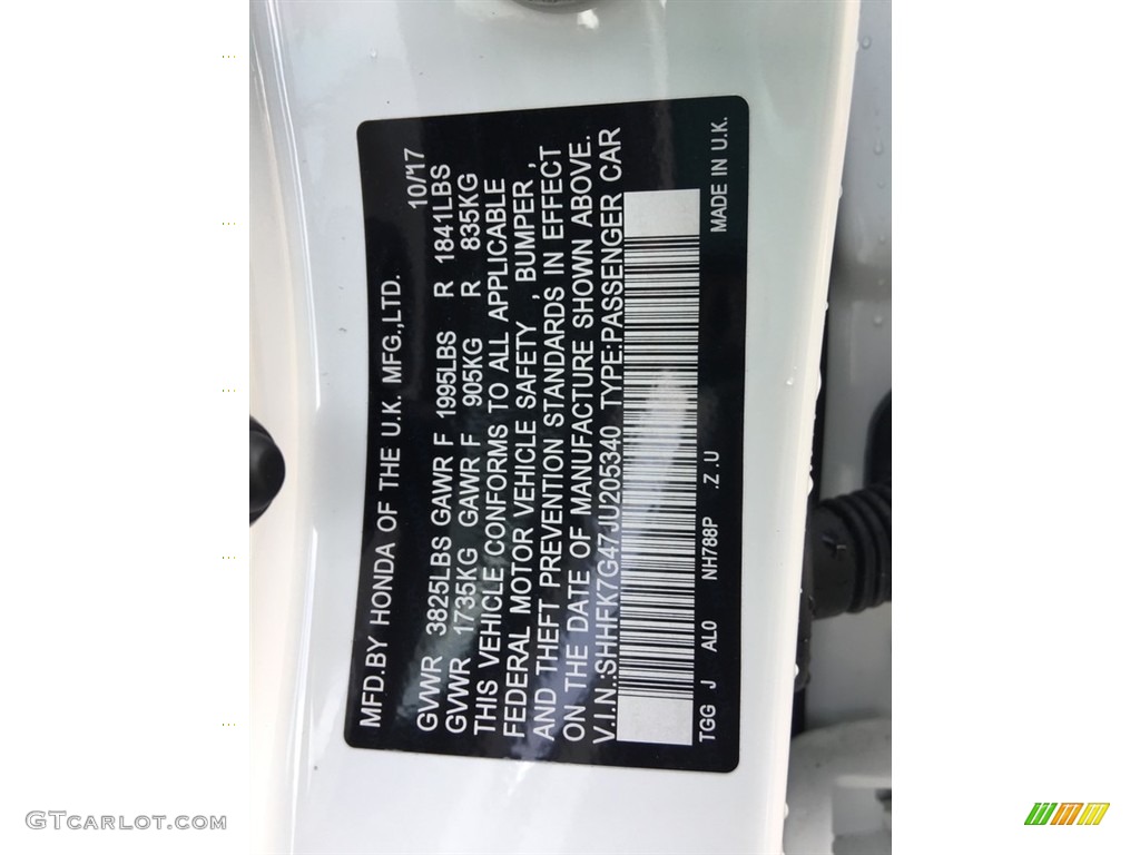 2018 Civic Color Code NH788P for White Orchid Pearl Photo #126624888