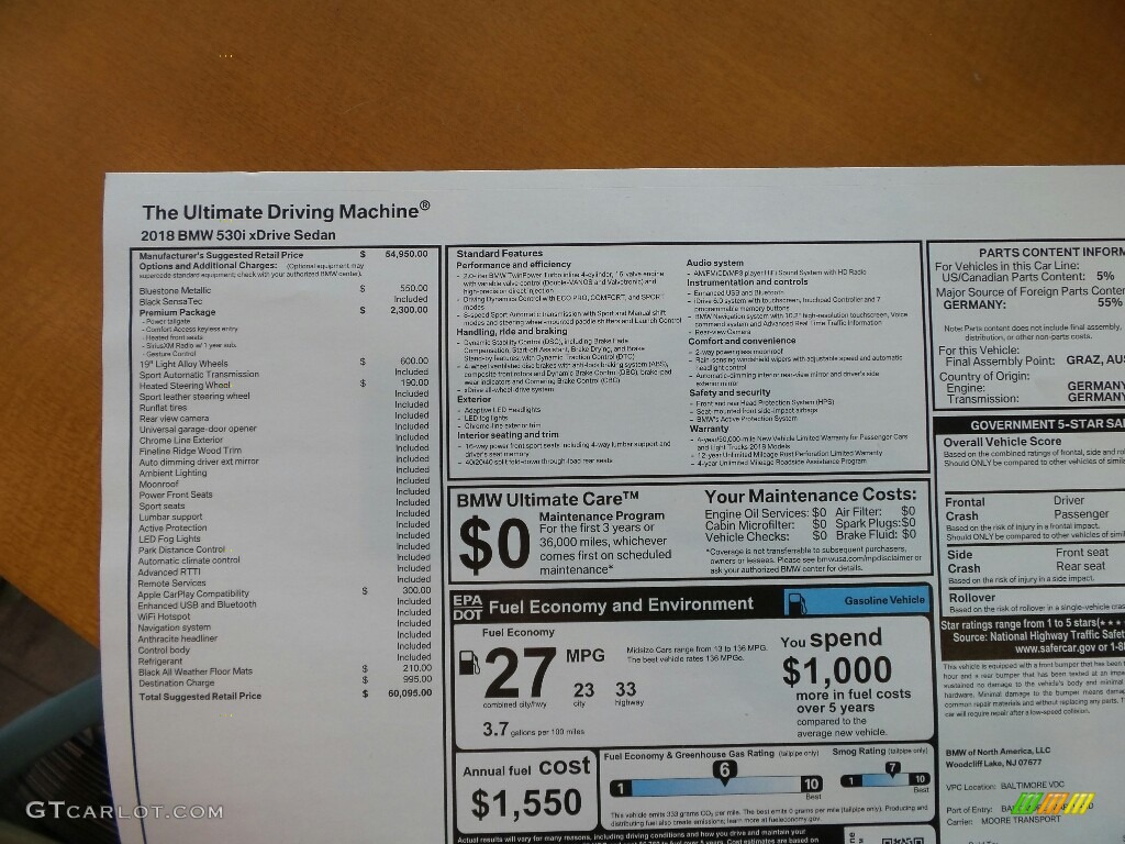 2018 5 Series 530i xDrive Sedan - Bluestone Metallic / Black photo #8