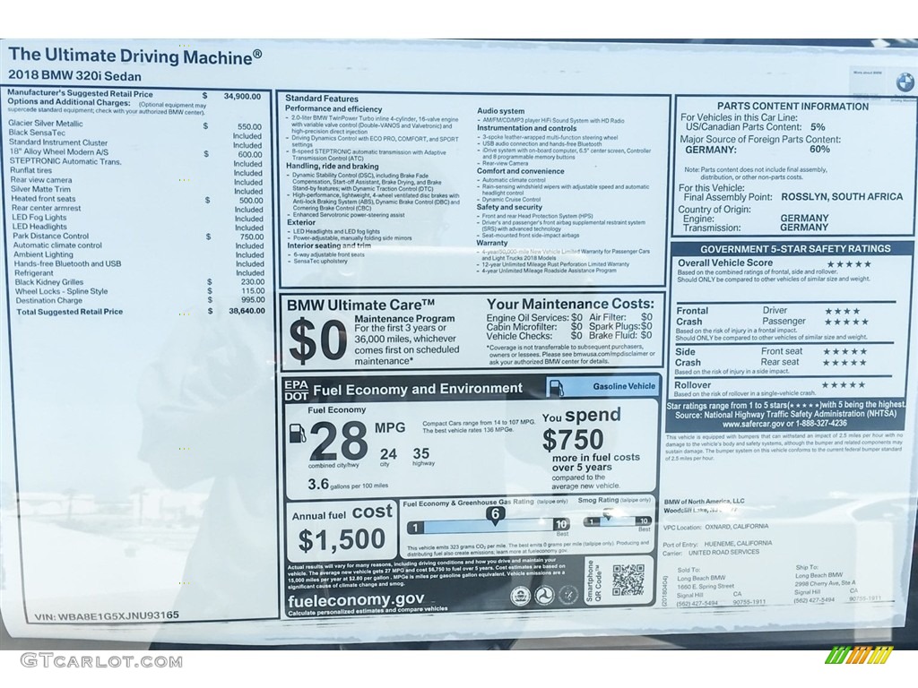 2018 3 Series 320i Sedan - Glacier Silver Metallic / Black photo #10