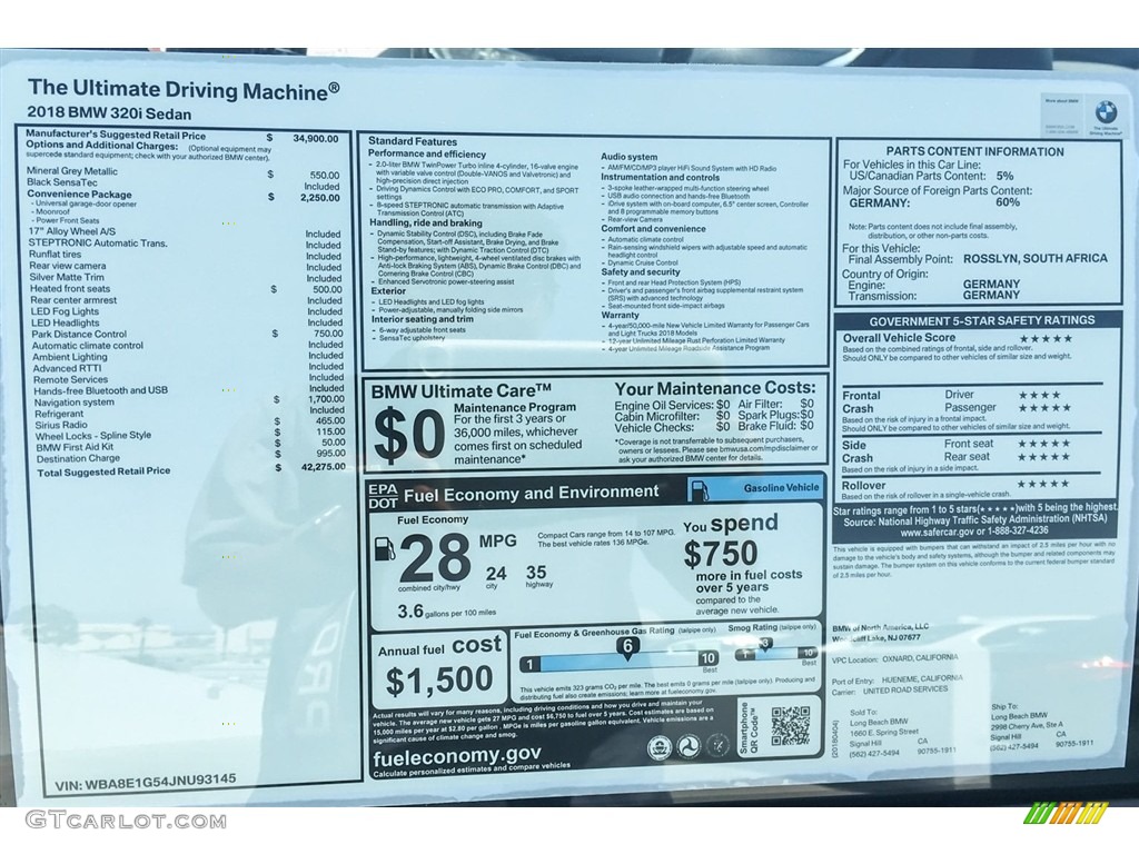 2018 3 Series 320i Sedan - Mineral Grey Metallic / Black photo #10