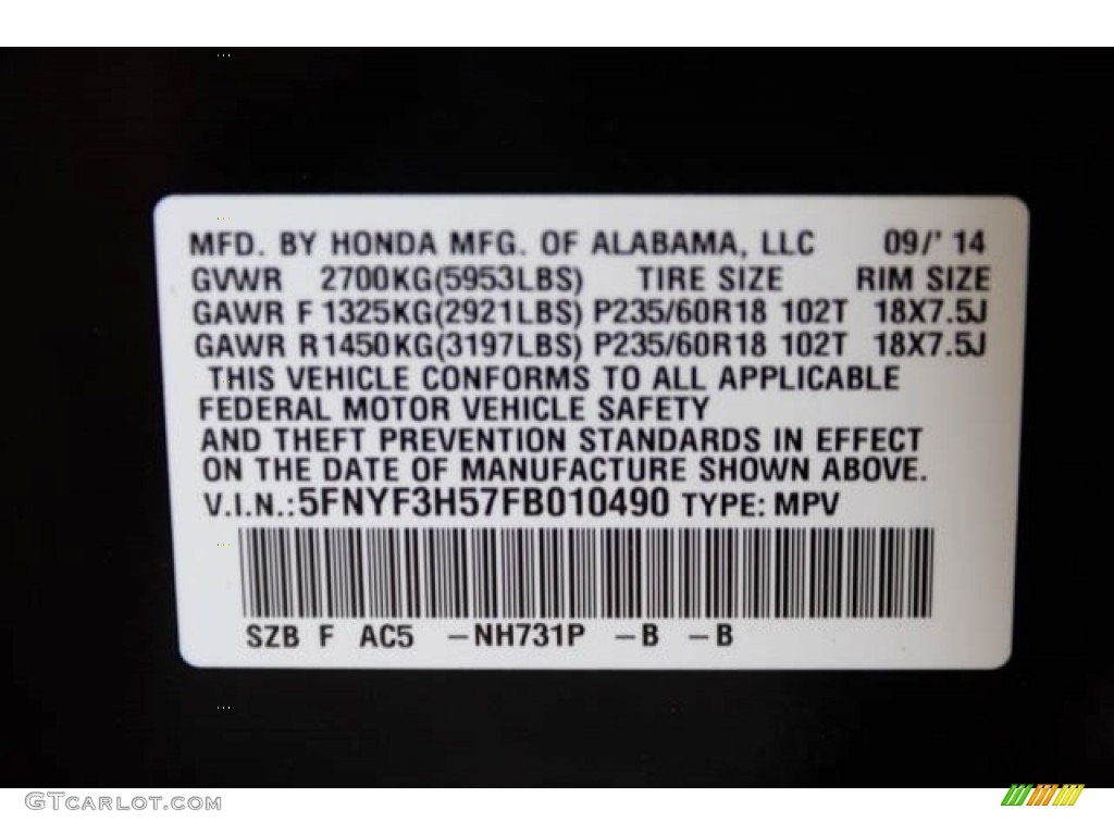 2015 Pilot EX-L - Crystal Black Pearl / Gray photo #38