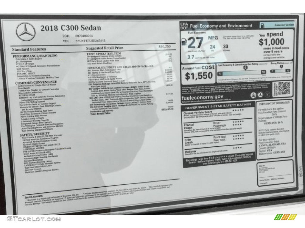 2018 Mercedes-Benz C 300 Sedan Window Sticker Photo #126642872