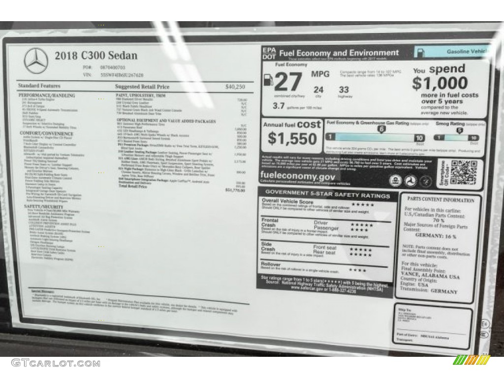2018 Mercedes-Benz C 300 Sedan Window Sticker Photo #126643034