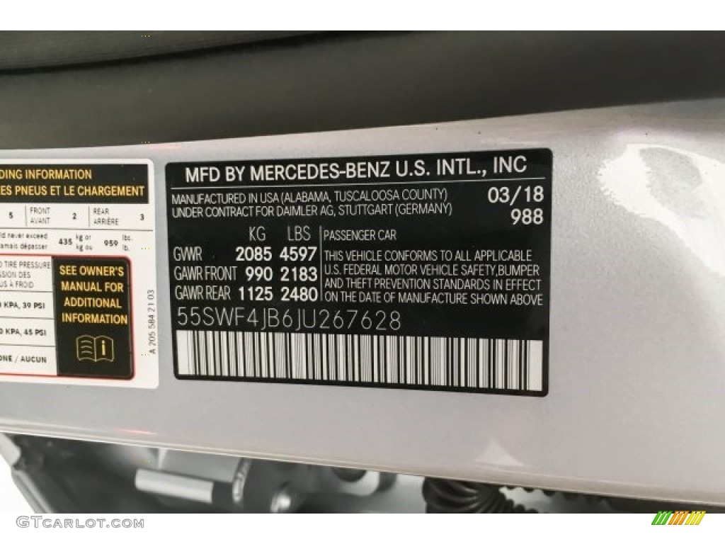 2018 C Color Code 988 for Diamond Silver Metallic Photo #126643049