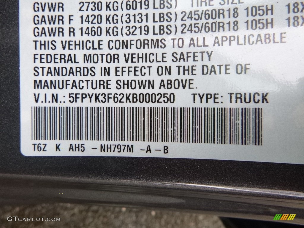 2019 Ridgeline Color Code NH797M for Modern Steel Metallic Photo #126652928