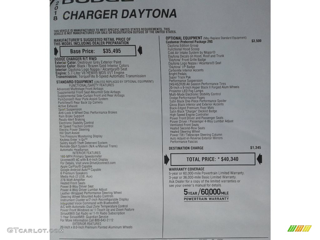 2018 Charger Daytona - Destroyer Gray / Brazen Gold/Black photo #34
