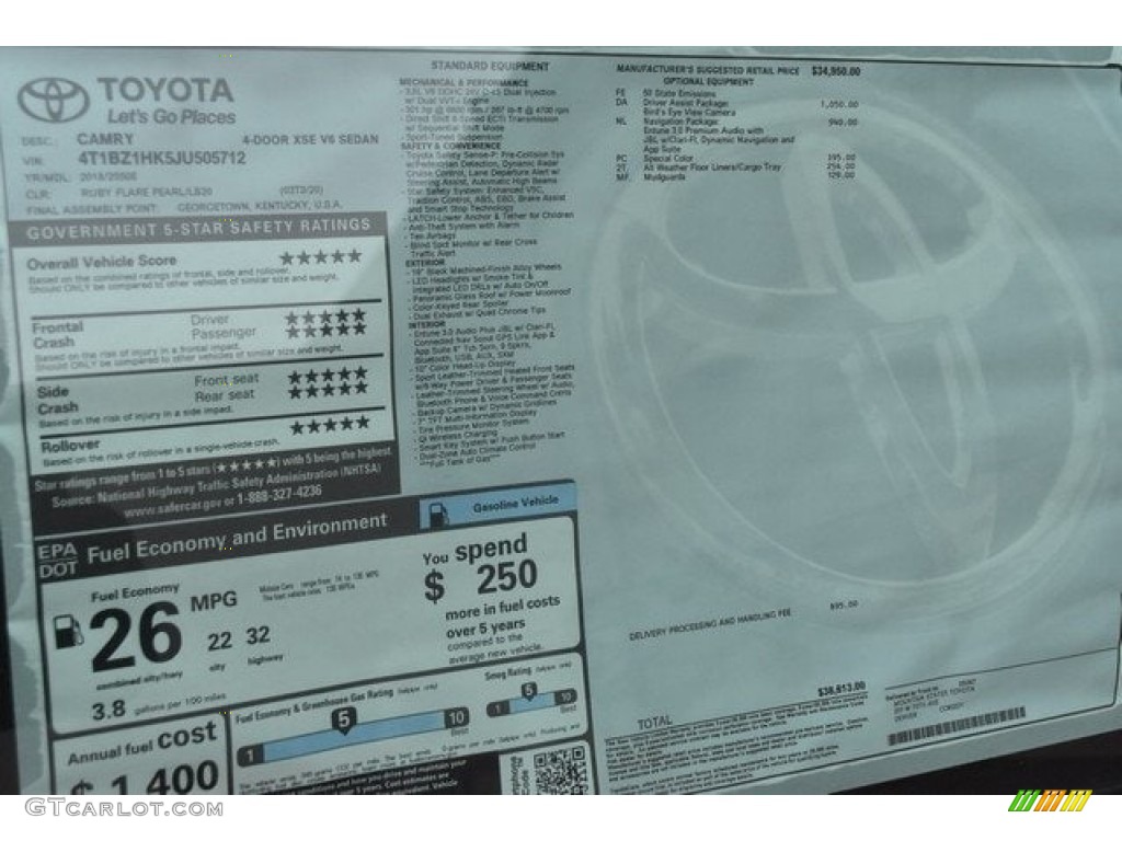 2018 Camry XSE V6 - Ruby Flare Pearl / Black photo #36