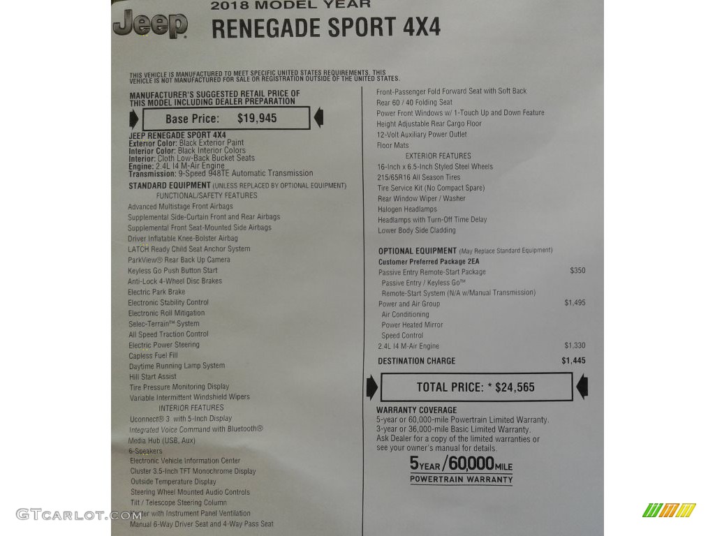 2018 Renegade Sport 4x4 - Black / Black photo #26