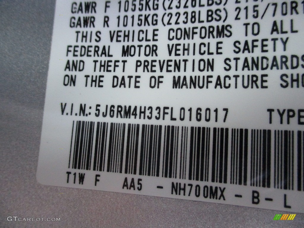2015 CR-V LX AWD - Alabaster Silver Metallic / Gray photo #19