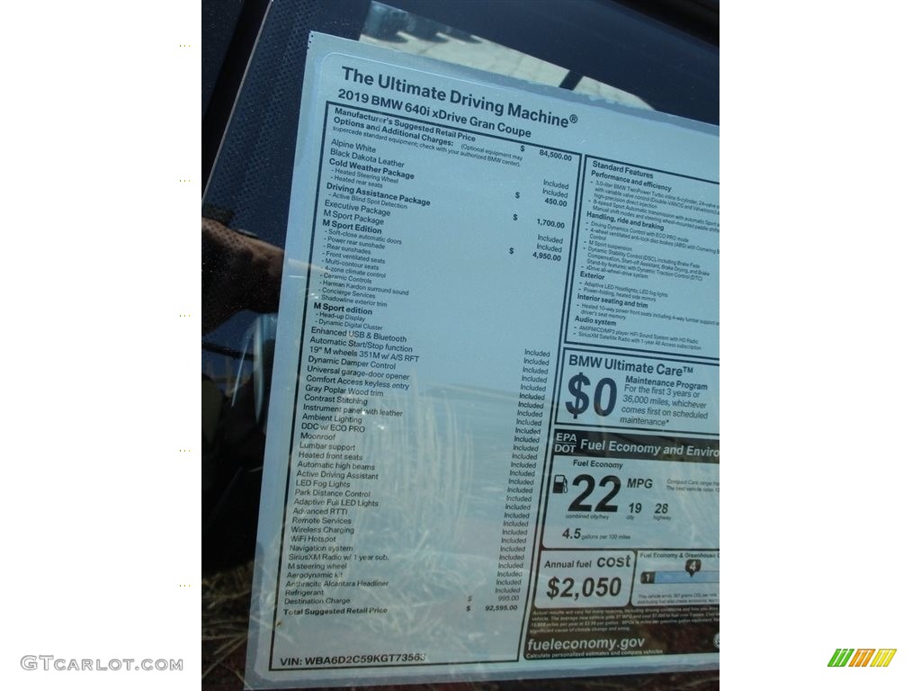 2019 BMW 6 Series 640i xDrive Gran Coupe Window Sticker Photos