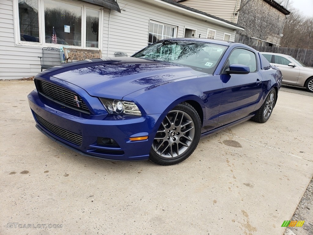 2013 Mustang V6 Premium Coupe - Deep Impact Blue Metallic / Stone photo #1