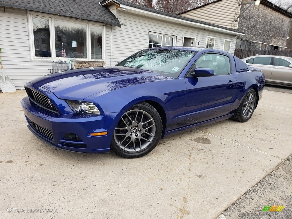 2013 Mustang V6 Premium Coupe - Deep Impact Blue Metallic / Stone photo #2