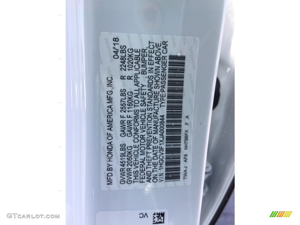 2018 Accord Color Code NH788PX for White Orchid Pearl Photo #126713417