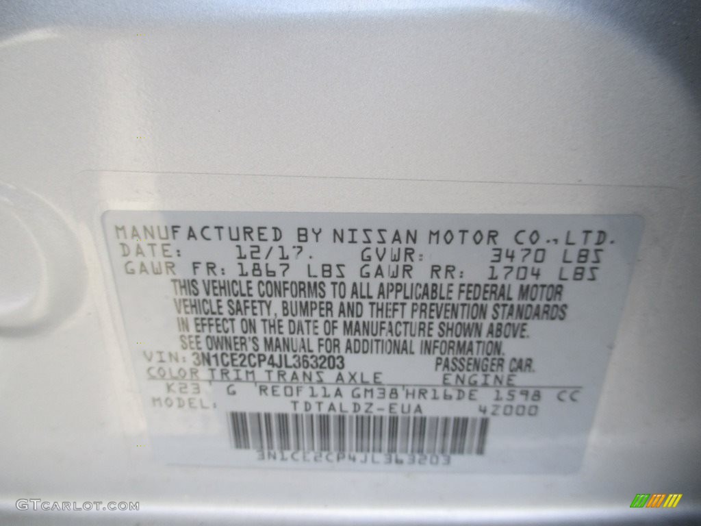 2018 Nissan Versa Note SV Color Code Photos
