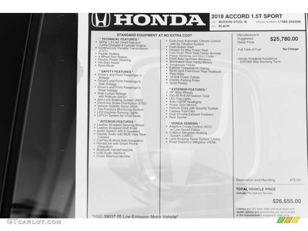 2018 Accord Sport Sedan - Modern Steel Metallic / Black photo #39